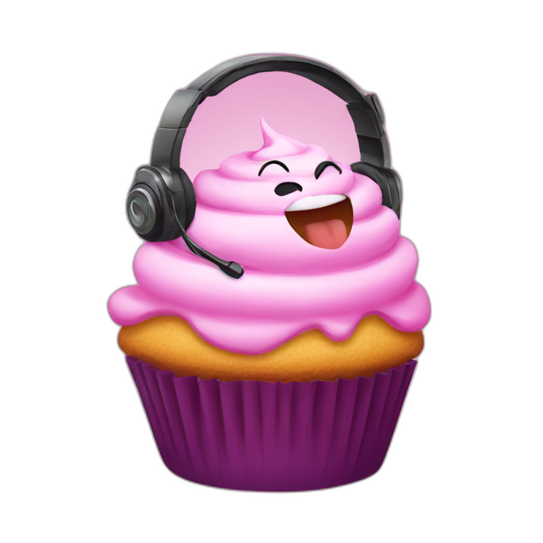 a fat cupcake with a gaming headset emoji