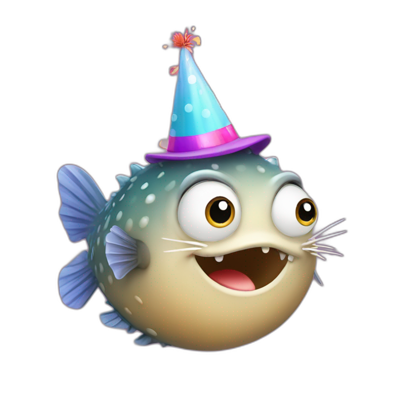 blowfish wearing happy birthday Priya hat (it must say priya) emoji