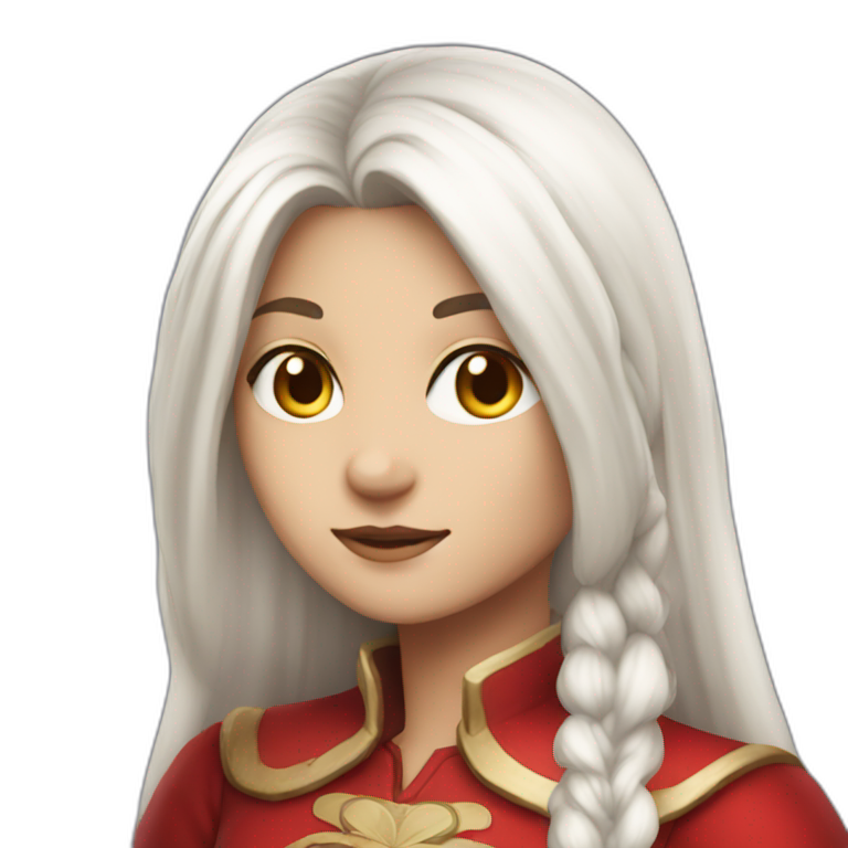 rpg-girl-with-long-straight white-hair and red dress emoji