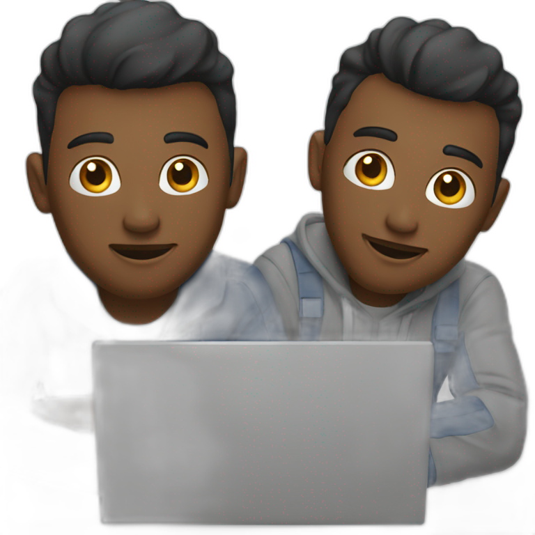 two tech guys working on a laptop emoji