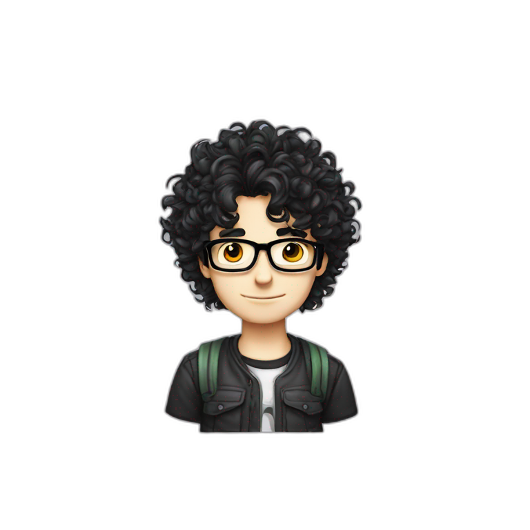Nerd gamer geek emo boy curly long hair emoji