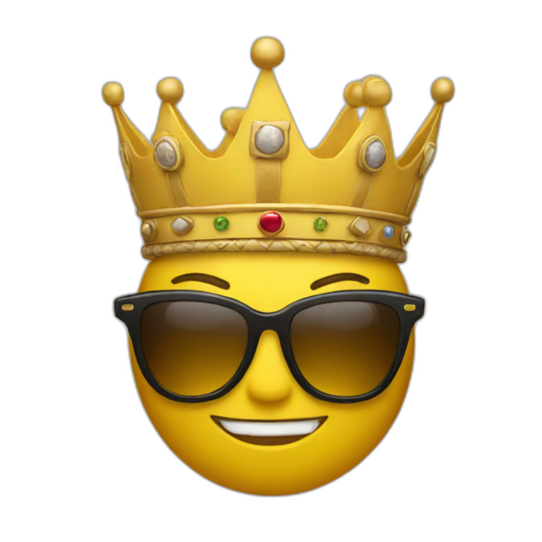 yellow man with sunglasses and a crown emoji