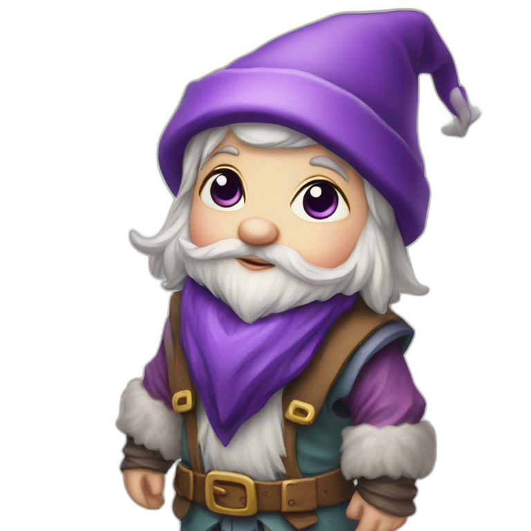 Gnome with purple hat hearts for eyes chibi emoji