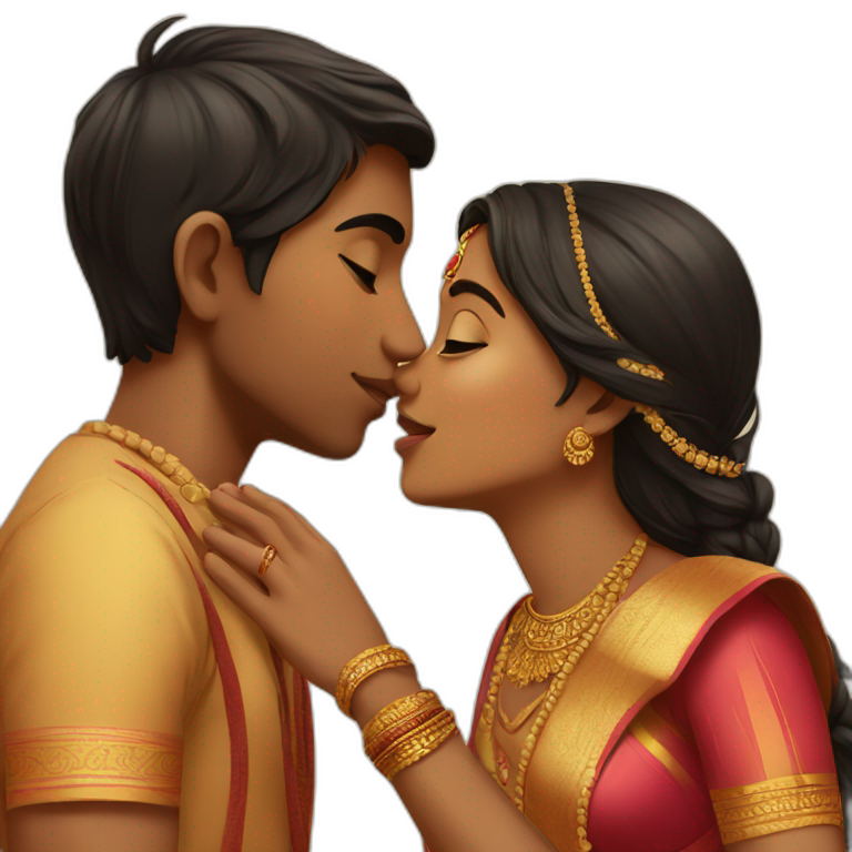 Indian Boy kisses indian girl emoji