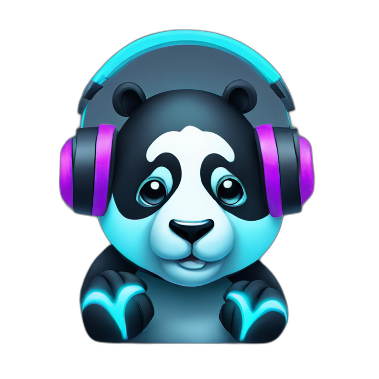 neon panda listening music on headphones emoji