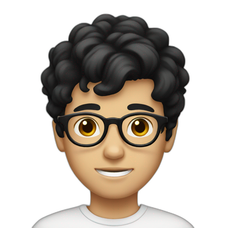 a white boy with round glasses and black hair emoji