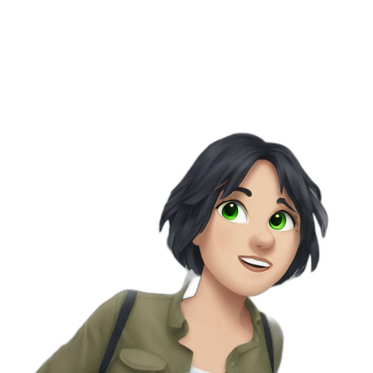 green-eyed girl in building emoji