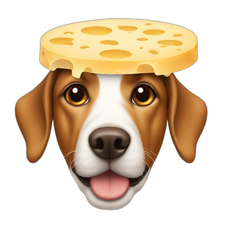 Dog wearing a Swiss cheese hat emoji