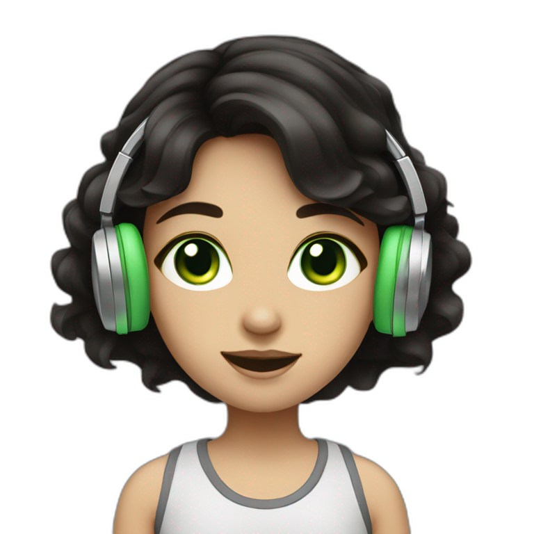 girl with dark hair and green eyes enjoys listen to music emoji