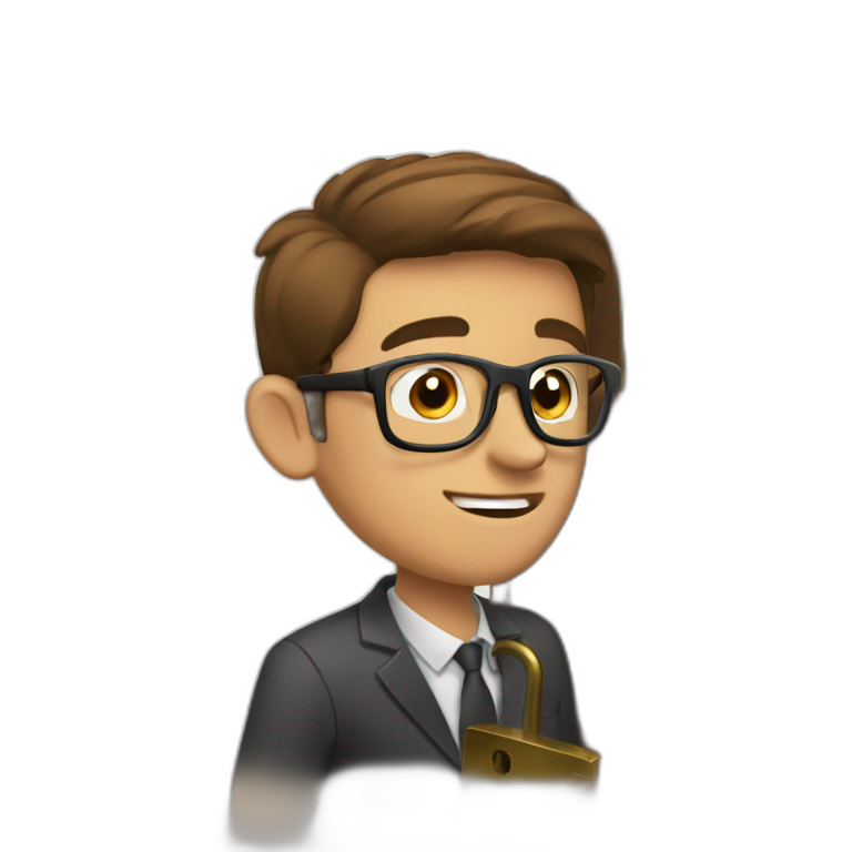 brown-short-haired classy man wearing glasses struggling to fit a key into a door-lock emoji