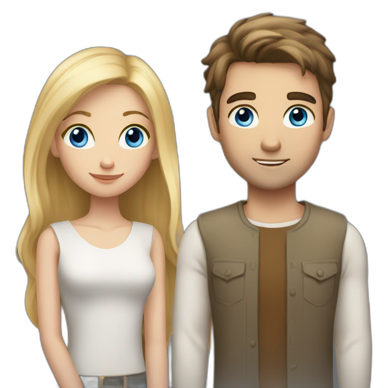Tall boy with blue eyes and blonde hair with short brunette girl with long hair emoji