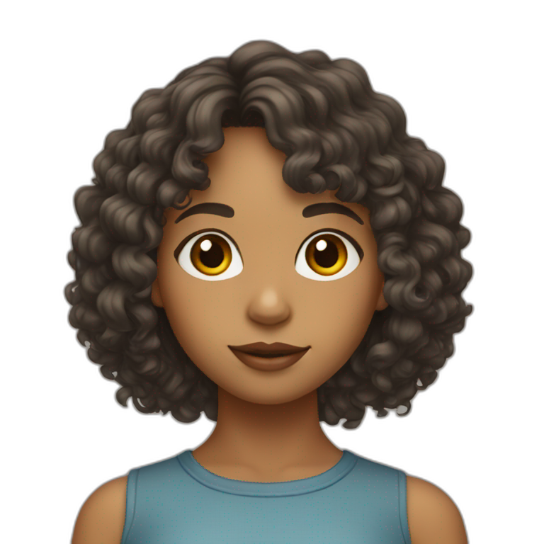mixed girl with shoulder length curly hair with bangs emoji
