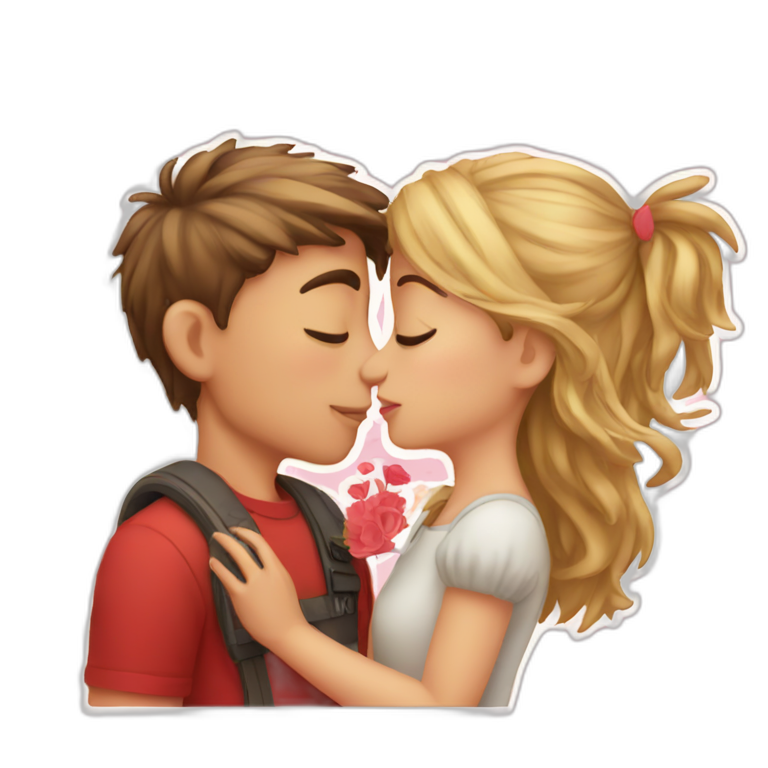 Girl and boy kissing and valentines sticker emoji