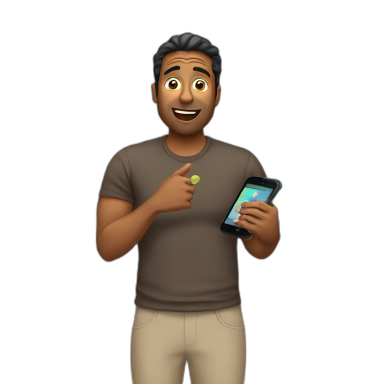 brown man holding phone surprised emoji
