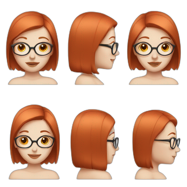 very pale girl with glasses and earrings and straight middle length red hair emoji