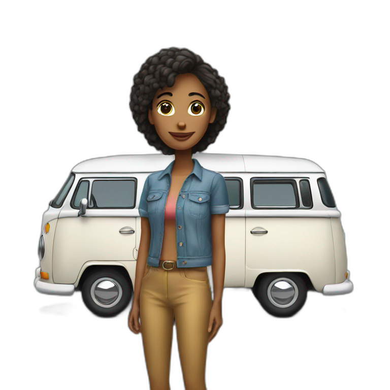 Cool woman with a Volkswagen camper van emoji
