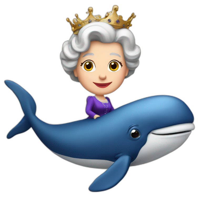 Queen Elizabeth II riding a whale emoji