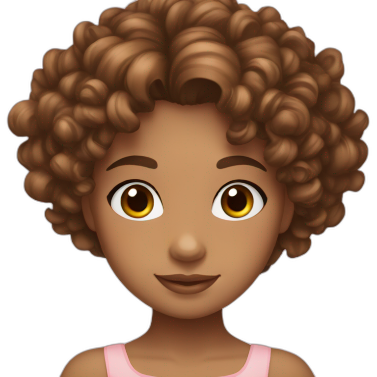 Girl, brown curly hair, light brown skin, 7 years old, brown round eyes, ballerina costume emoji