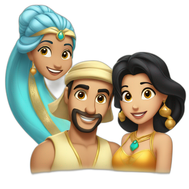 aladdin, jasmine, genie and the carpet emoji
