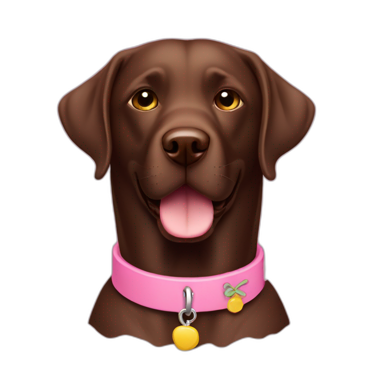 Labrador chocolate con collar rosa emoji