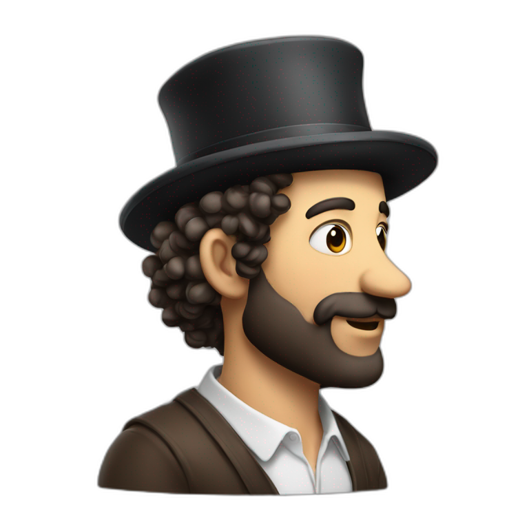 jewish man with curls and hat rubbing hands together side profile giant nose emoji