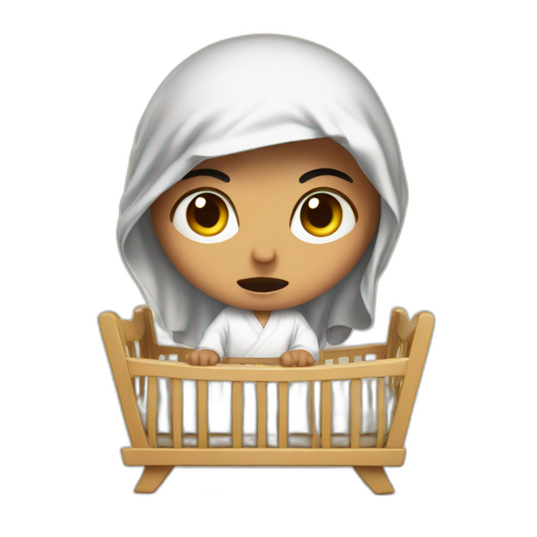 Arab slicing angry in traditional Palestinian outfit baby in crib emoji