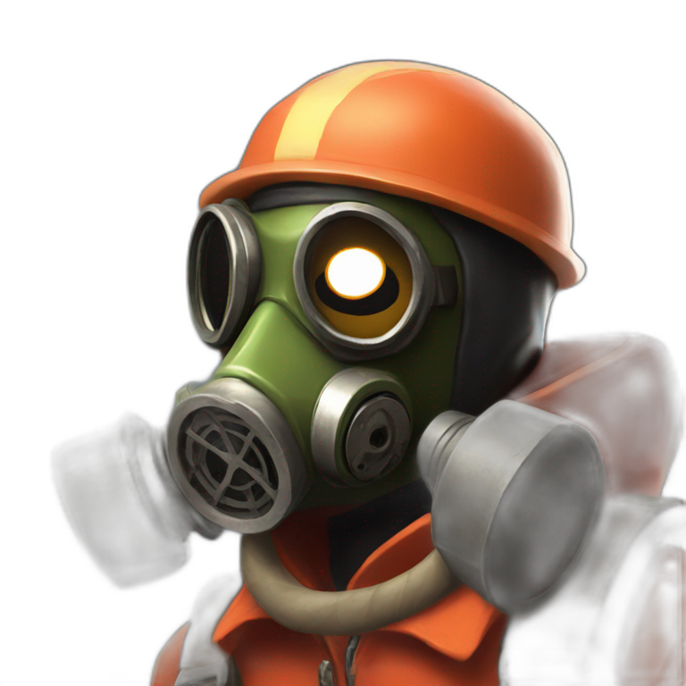 Pyro from Team fortress 2 with gas mask, happy emoji