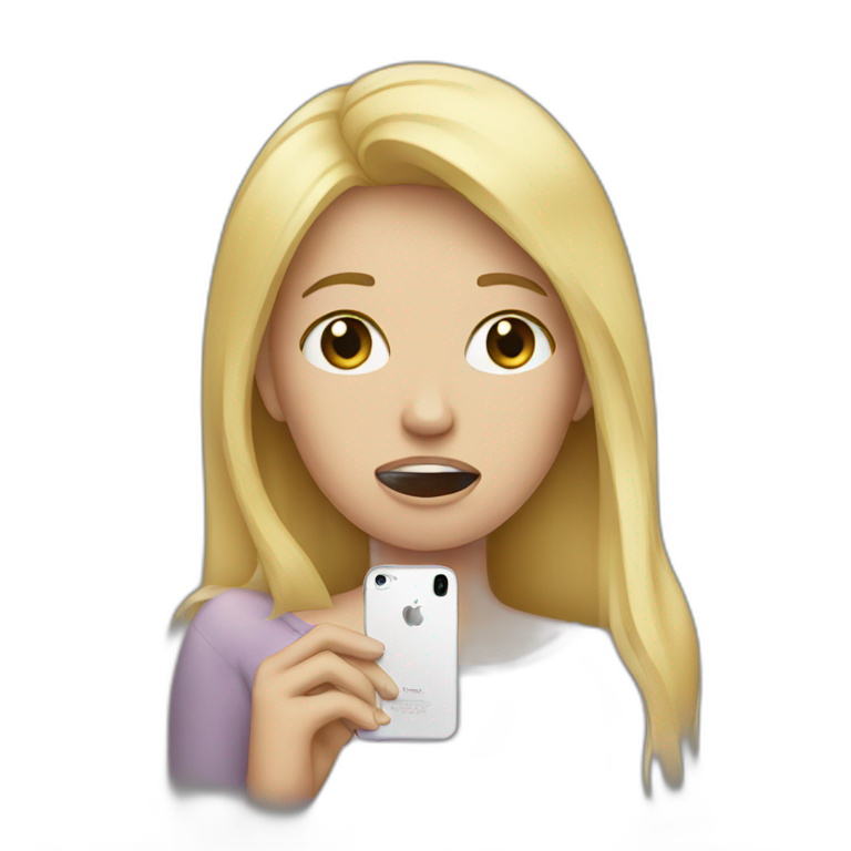blonde woman crying holding an iphone emoji