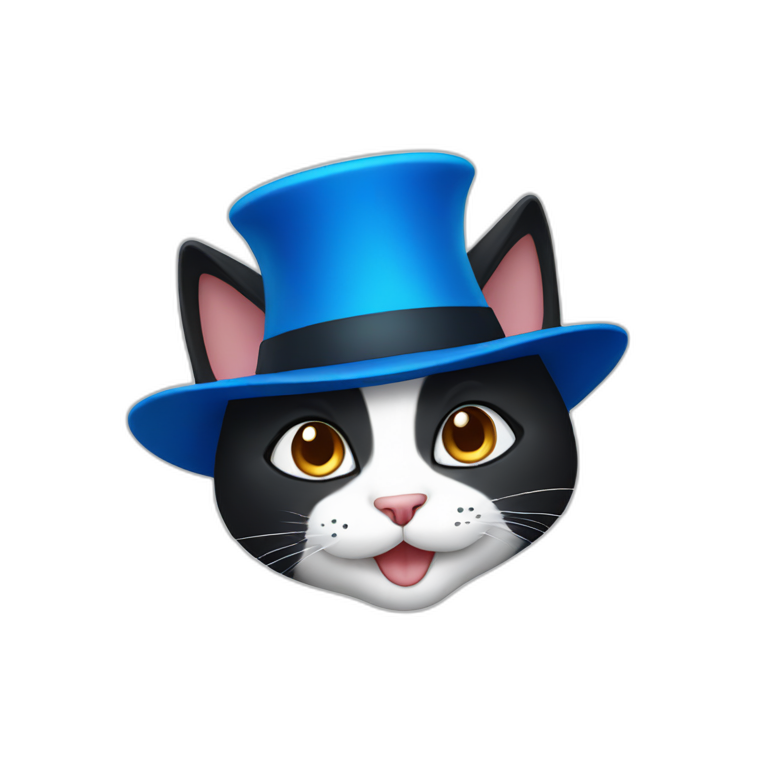 A black and white Cat with a smile and a blue hat emoji