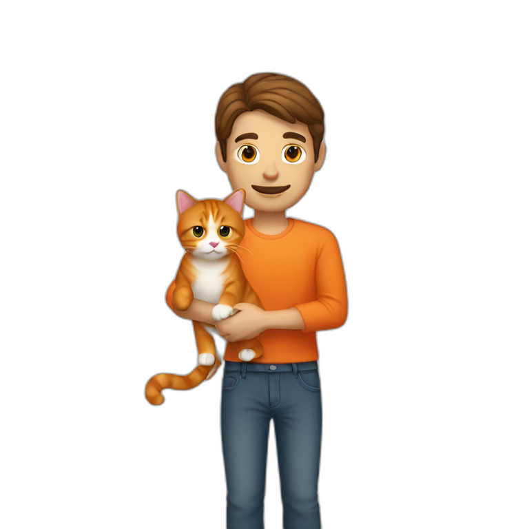 brown haired man holding orange cat emoji