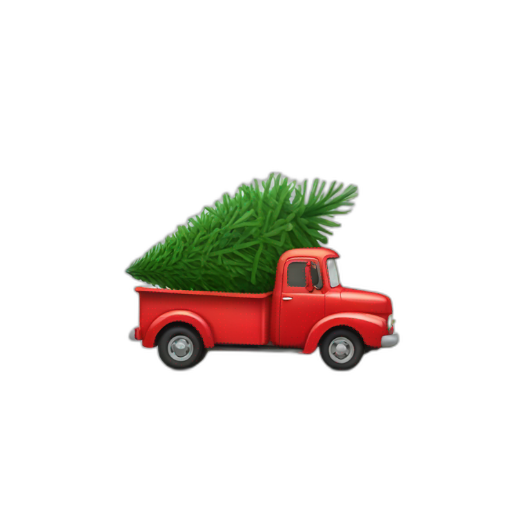 Little Red truck hauling a Christmas tree emoji