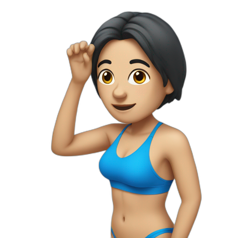 Cute old Spanish woman with long black hair, in a blue fitness bikini emoji