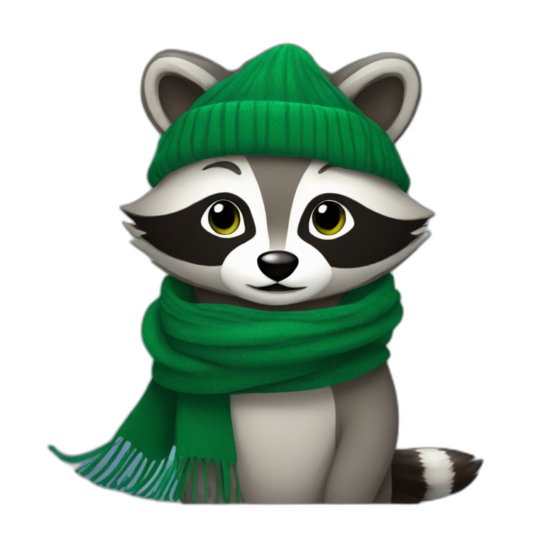 Raccoon in a green scarf emoji
