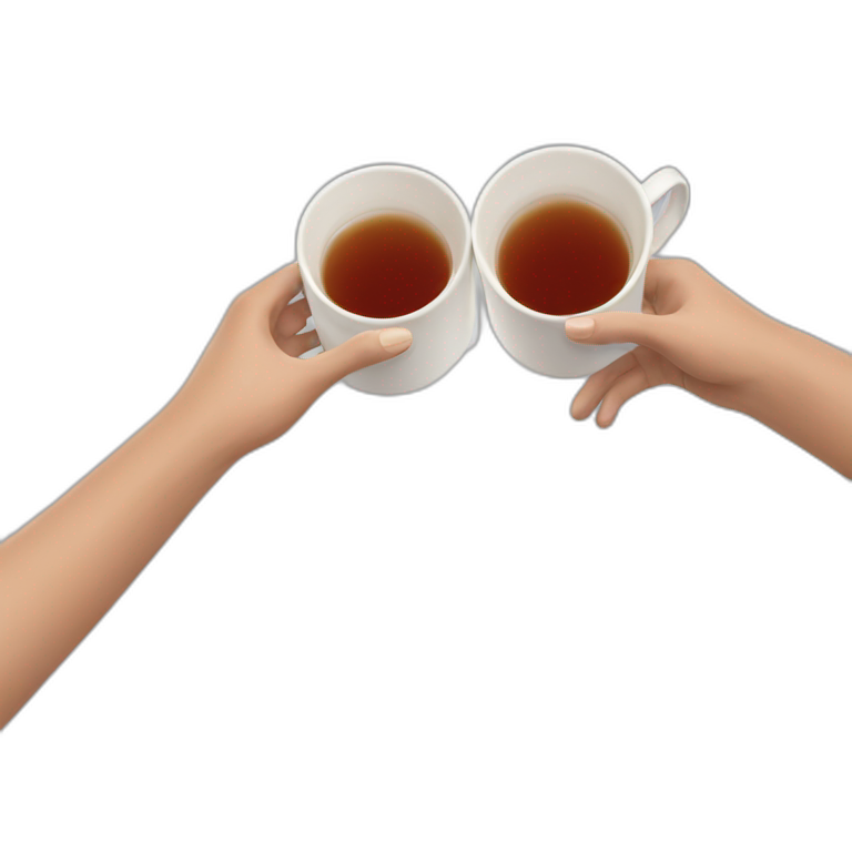 Two hands holding tea cups and doing cheers emoji