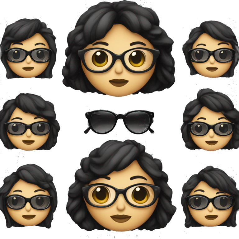 Mujer 52 anos gordita con gafas pelo largo negro i flequillo pelo negro con dos cobayas gorditas al lado emoji AI Emoji Generator
