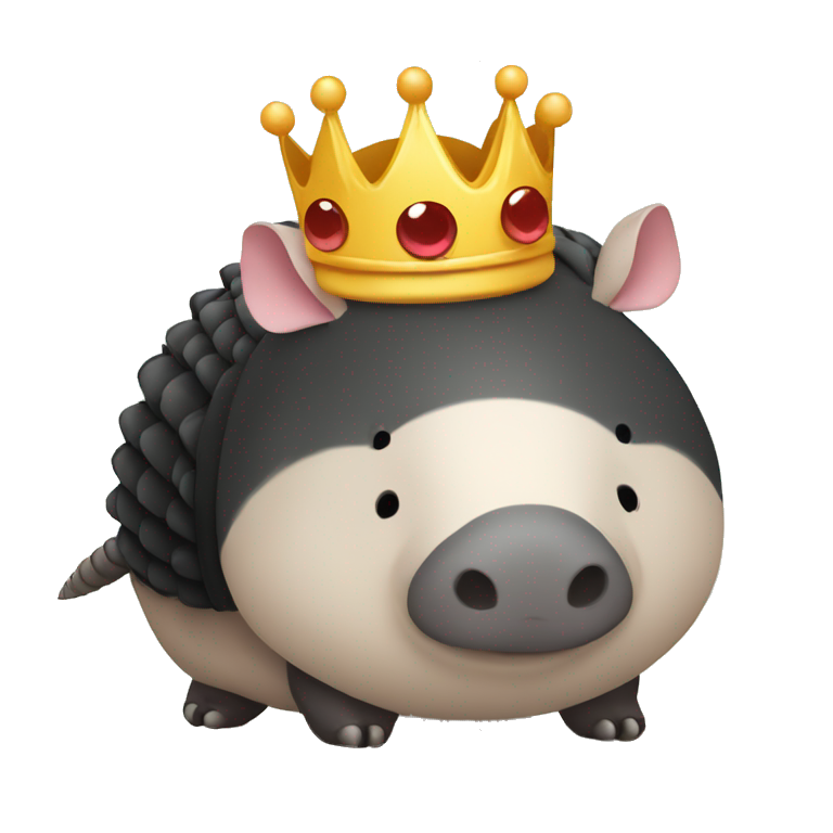 Solid black chubby round armadillo pig panda centipede armadillo wearing a crown emoji