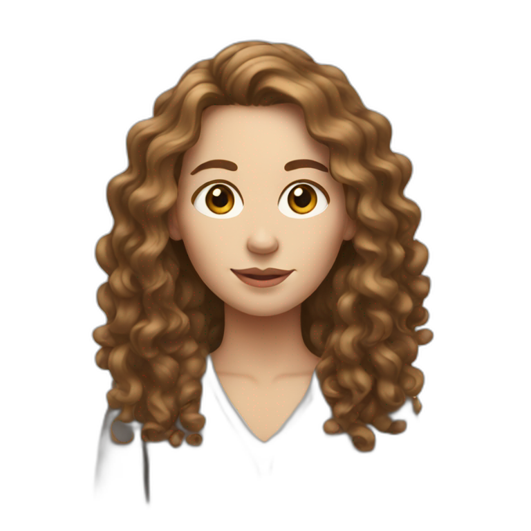 White woman, brown long curly hair emoji