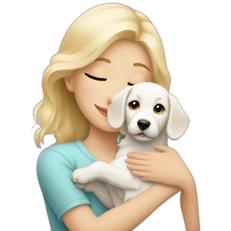 Blonde girl hugging a white puppy emoji