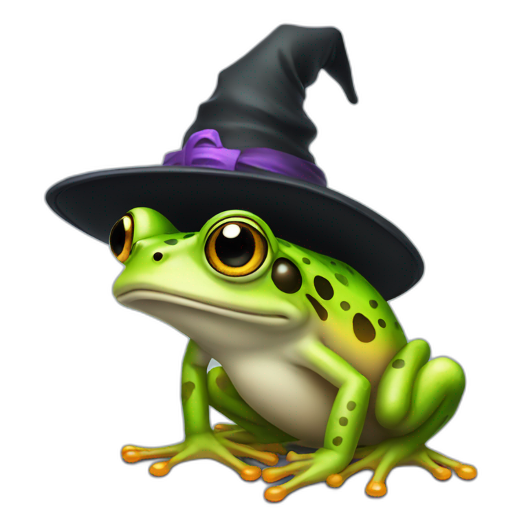 frog wearing witch hat emoji