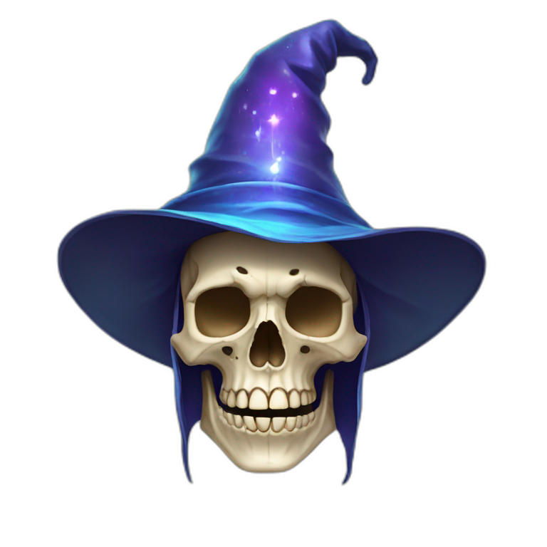 Human skull with a wizard hat emoji