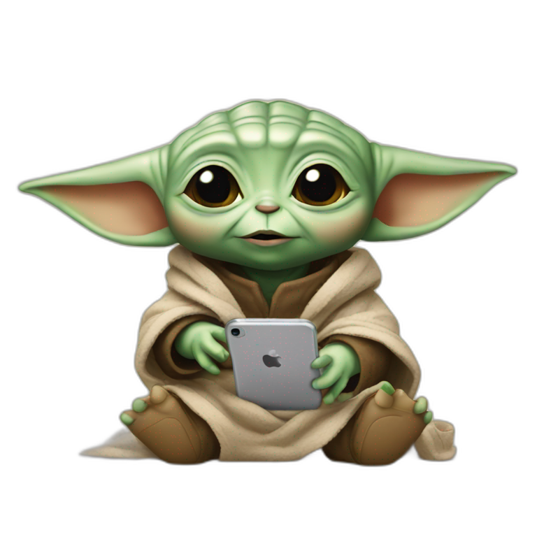 baby yoda using an iphone emoji