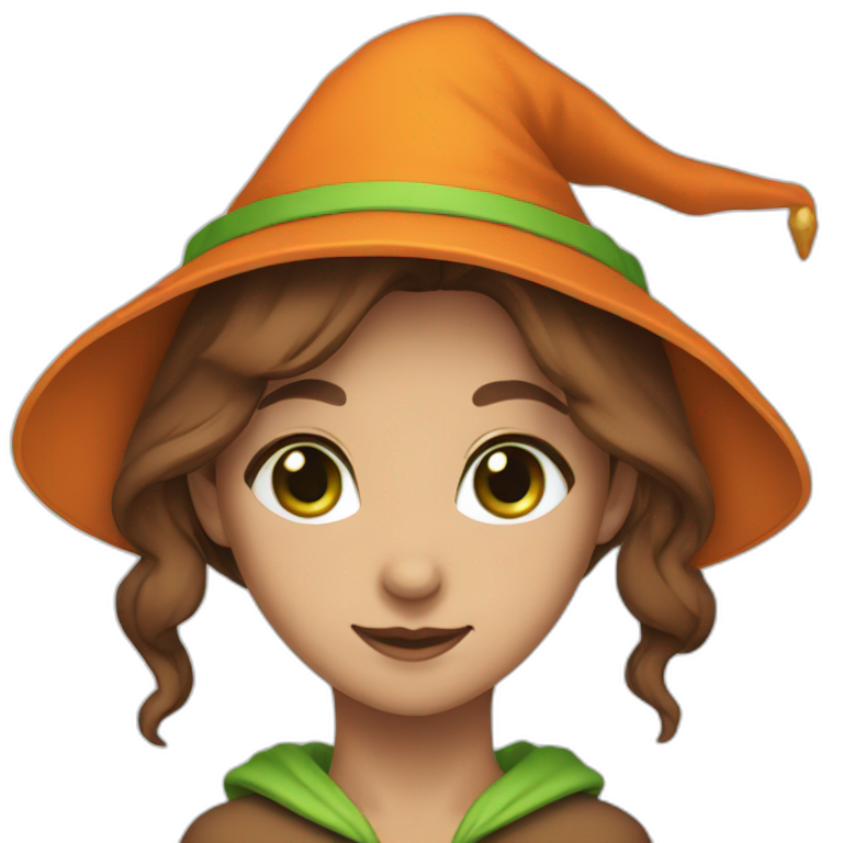 doe in orange witch hat with green eyes and brown hair emoji