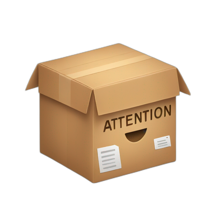 A package open box with the word attention written on it emoji