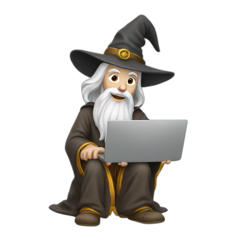 wizard Merlin with a laptop emoji