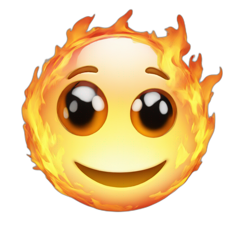 3d sphere with a cartoon fire texture with big thoughtful eyes emoji