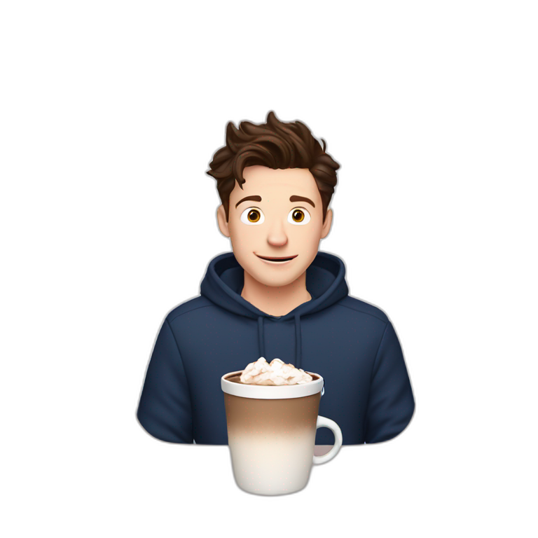 Tom Holland with hot chocolate emoji