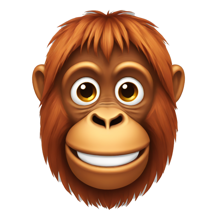 Orangutan face, smiling and looking down emoji