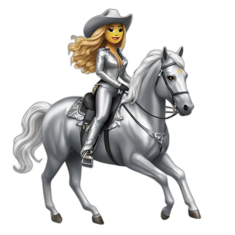 Beyoncé wear in silver cowboy  riding a silver shine horse emoji