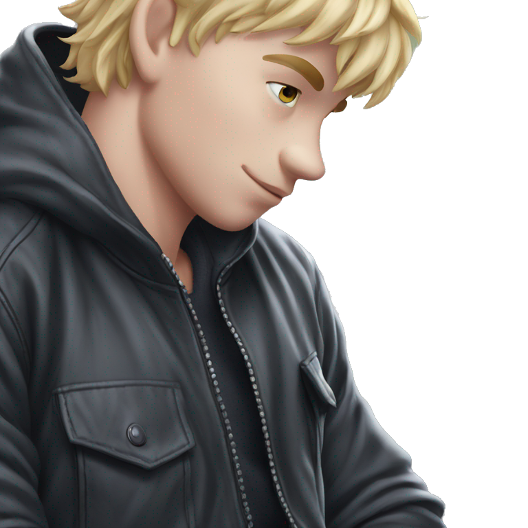 confident blonde boy staring viewer emoji