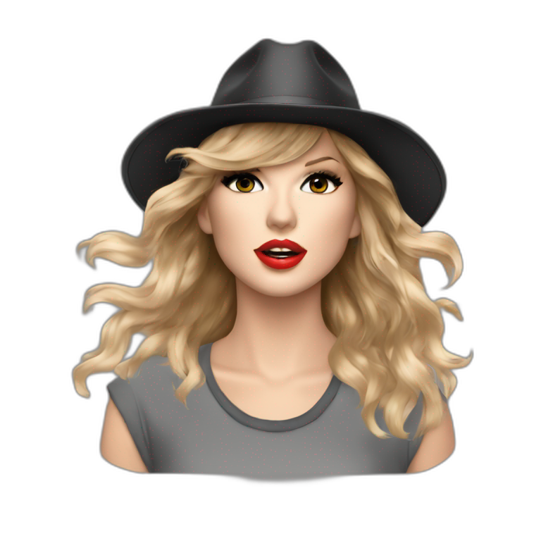 Taylor swift singing 22 with her 22 hat and shirt and smokey eyes emoji